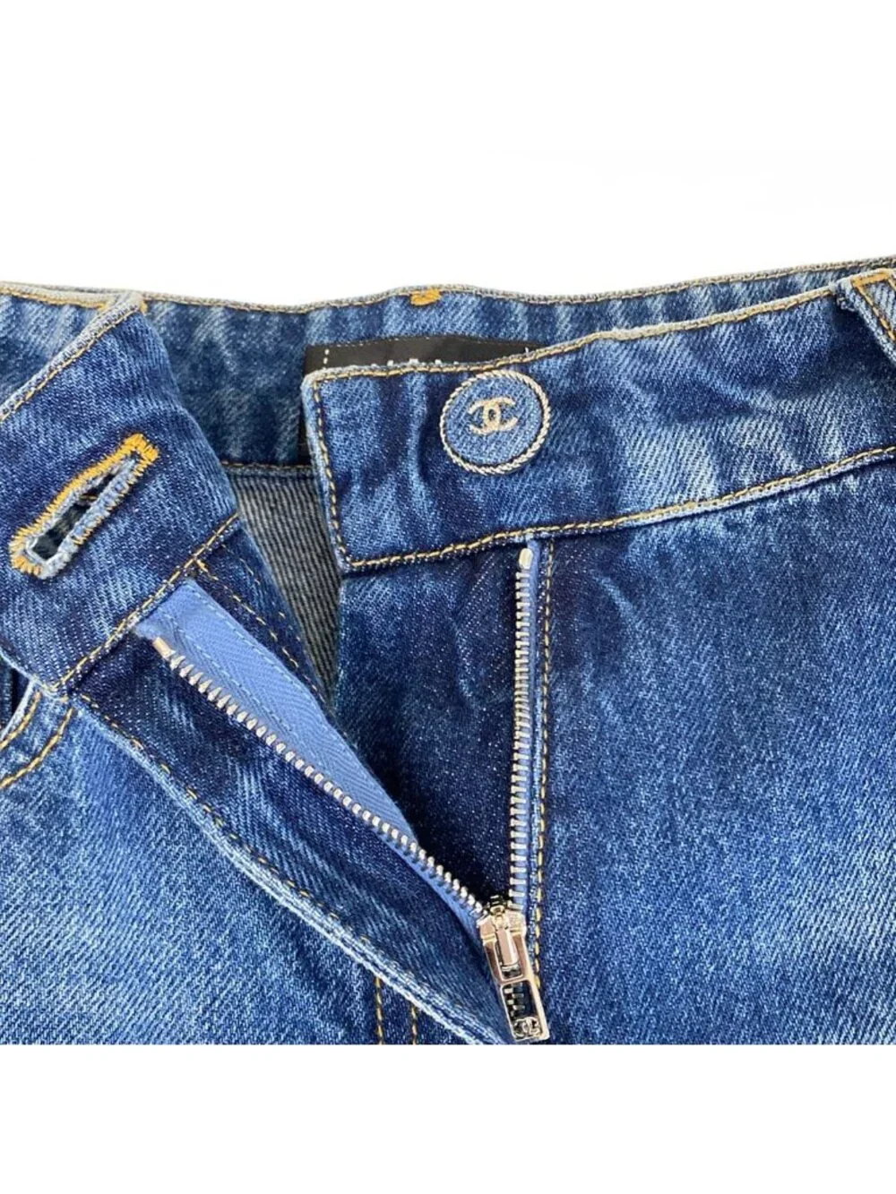 Chanel Jeans 36 S Blue Embroidery Denim Heart Coco Cotton